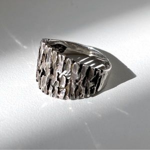 Size 8 Vintage 1970s Sterling Silver Statement Ring - Abstract Nature Handmade